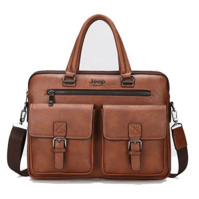 China Custom Men's Business 14 Inch Waterproof Travel Business Laptop Bag Leather Briefcase for sale