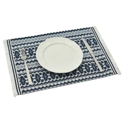 China Viable Blue And White Fabric Cotton Area Rug Table Mat Easy To Clean Heat Resistant Woven Vinyl Area Rugs for sale