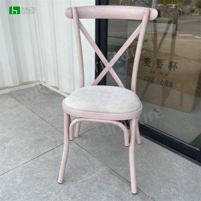 China Factory direct supply restaurant chair wrought iron metal fork back chair wood wrought iron dining chair for sale