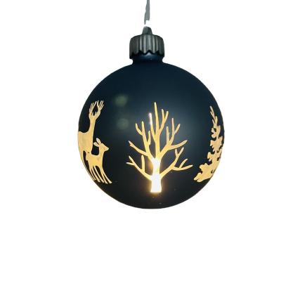 China Christmas Deoration Three-color Led Light Hollow Glass Ball Hanging On Glass Christmas Tree Ornaments for sale