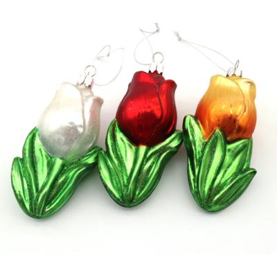 China Excellent Quality Tulip Set Decorations Christmas Tree Flower Shaped Glass Glass Ornaments for sale