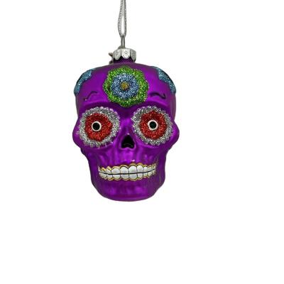 China Festival Stuff Latest Halloween Products Hand Glass Blown Colorful Skull Halloween Glass Ornaments for sale