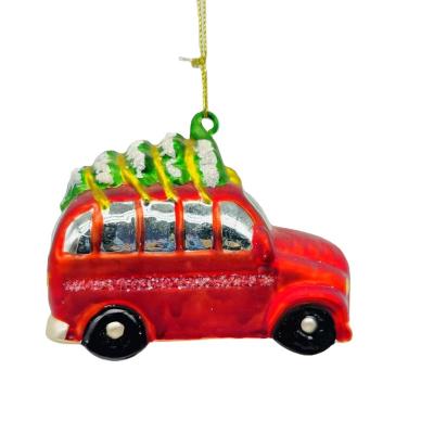 China Festival Stuff Newly Launched Best Seller Red Truck Glass Ornaments for sale