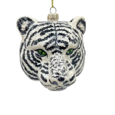 China Christamas Home Decoration Factory Direct Sale Christmas Tree Ornaments Beast Tiger Head Hand-Blown Glass Ornaments for sale