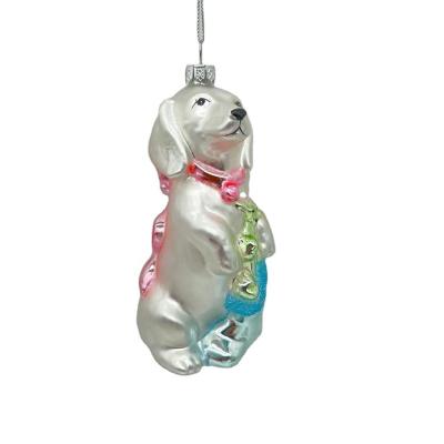 China Festival stuff factory sausagedogChristmas cute silver tree direct hand-blown glass ornaments for sale