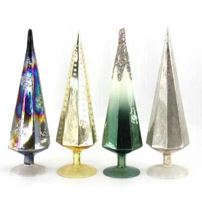 China Excellent Quality Silver Gold Led Lighting Christmas Glass Tree Shape Ornaments Bauble With Base For Table Home Decoration for sale