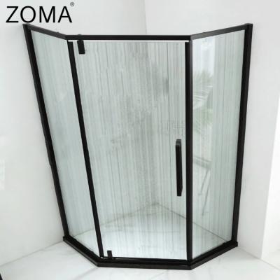 China Modern Stainless Steel Wrapped Diamond Shaped Pivot Tempered Glass Door Bathroom for sale