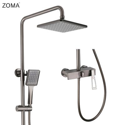 China With sliding bar copper gunmetal hot and gray cold combination shower set chrome smart thermostatic shower set for sale