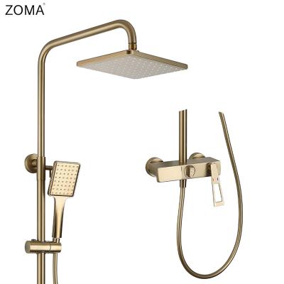 China With sliding bar brass brushed gold hot and cold showerhead combination set triple function chrome shower set for sale