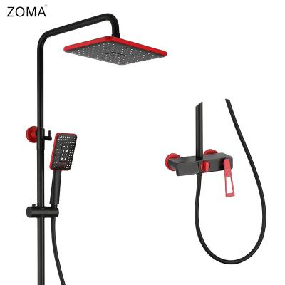 China With sliding bar and unique cold fiery red black shower set hand-held, overhead spray, smart copper shower set with booster for sale