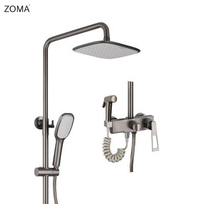 China With Slide Bar Faucet 304 Hotel Apartment Bathroom Four Function Shower Combination Stainless Steel Tub Faucet Shower Set Combination for sale