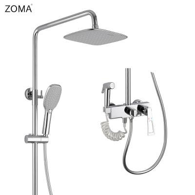 China With High Quality Copper Sliding Bar Shower Combination Chrome Color Four Function Shower Combination Set Hotel Apartment Bathroom for sale