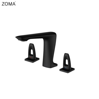 China Three Piece Set Black Bathroom Sink Faucet Basin Faucet Cold And Hot Water Basin Mixer Tap Three Piece Set for sale