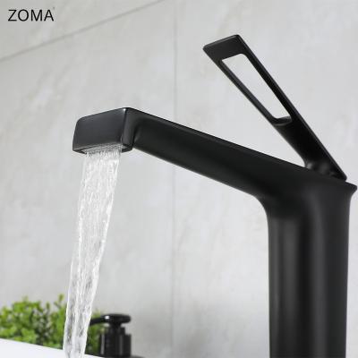 China High Quality Single Handle Chrome Plated Matte Black Raised Bathroom Basin Faucet Waterfall Bathroom Basin Faucet for sale