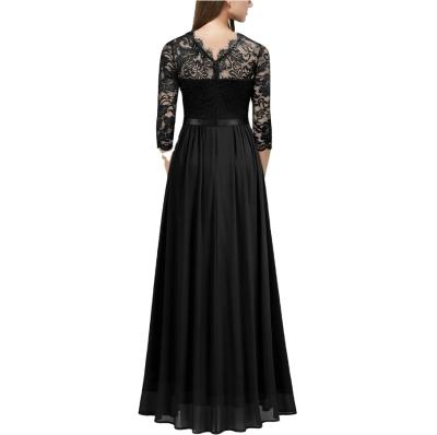 China Fashion lace stitching ladies elegant dress high quality sexy elegant chiffon dress long fringe evening dress for sale