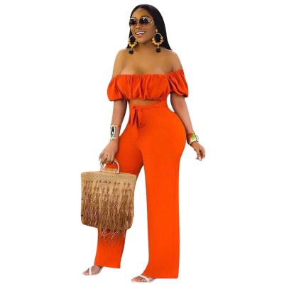 China Wholesale Price Anti-wrinkle Off Shoulder Solid Color Crop Top Wide Leg Pants Summer Women Fashion One Piece Overalls for sale