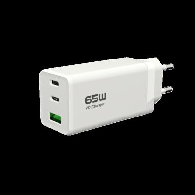 China Travel AC Power Charger Adapter GaN 3 Port With Type C Port USB A+2 Super Fast Charger 65W for sale