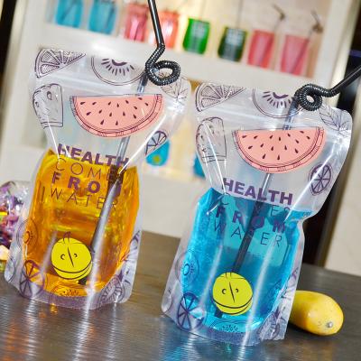 China Recyclable Disposable Clear Smoothie Bag Freezer Juice Stand Up Drink Pouch With Ziplock Handle Straw for sale