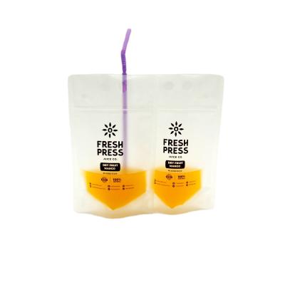 China Custom Logo Liquid Juice Drinking Packaging Pouch Recyclable Transparent Clear Spout Plastic Beverage Bag With Straw for sale