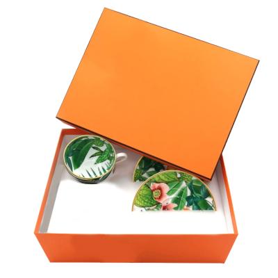 China Handmade custom logo printed luxury teacup teacup box packaging tea cup and saucer paper gift box for sale