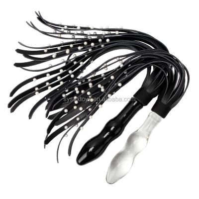 China Luxury High Quality Genuine Leather Bead Whip Fetish Transparent Glass Anal Plug Butt Plug Adult Toys Sex Games Butt Plug For Couples for sale