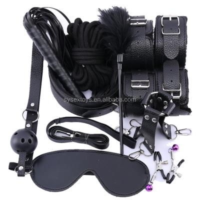 China 10Pcs/set 10Pcs/set Erotic Toys Adults BDSM Sex Bondage Set Handcuffs Nipple Clamps Gag Whip Rope Sex Toys For Couples for sale