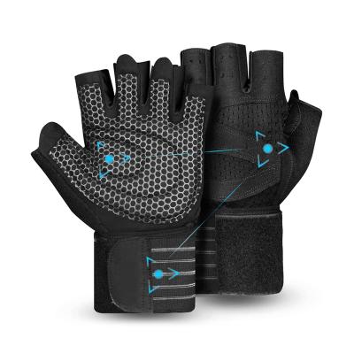 China Durable Black Kifting Workout Weight Gym Gloves Sports Full Finger With Man&woman Logo Wrist Wrap Support for sale