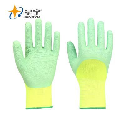 China General Purpose Gloves Xingyu13G Polyester Shell Half Latex Coated Crinkle Finish Breathable Work Safety Gloves Wholesale Work Gloves for sale