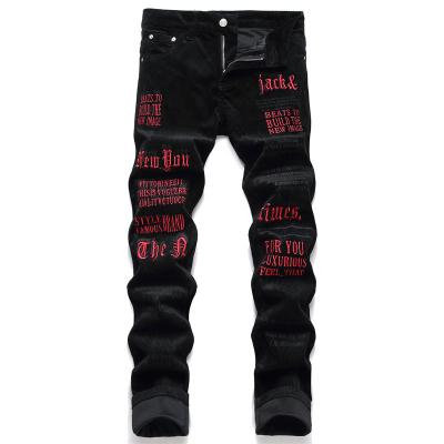 China Men Breathable Jeans Streetwear Fashion Blue Color Paint Printed Slim Fit Punk Designer Jeans Mens Designer Hip Hop Pants Style Jeans for sale