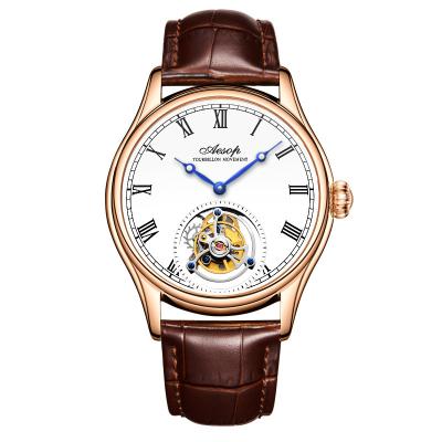 China High Quality Power Reserve Men Waterproof Luxury Top Grain Leather Band 5ATM All Stainless Steel Porcelain Seagull Tourbillon Watch Real for sale