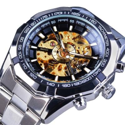 China Power reserve OEM brand stainless steel strap high quality custom logo skeleton forsining automatic mechanical watch for sale