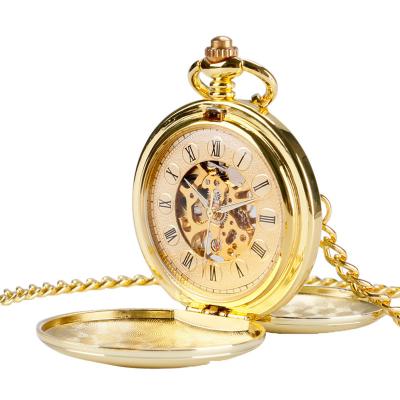 China Antique Open Classic Design Roma Double Numbers Dial Mechanical Porcelain Movement Pocket Watch Mens Gold Vintage for sale