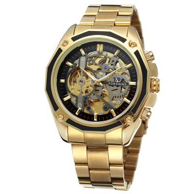 China Power reserve small MOQ 1PCS 3atm forshining stainless steel gold color men's mechanical mechanical watches for sale