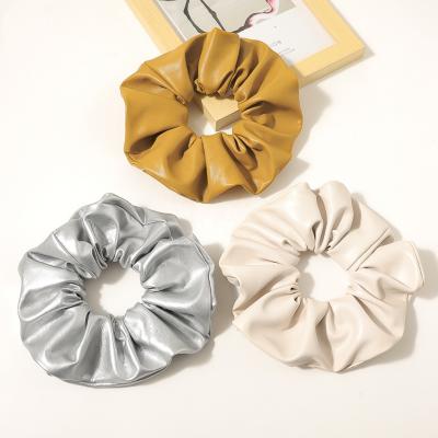 China Korean PU Scrunchies New Design Hair Accessories PU Hair Scrunchies Colors Girls Soft Hair Accessories for sale