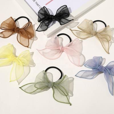 China Environmentally Friendly Sweetwoo 2 Kinds Hair Clip Band Bow For Girls Hair Candy Color Mesh Scrunchie Hair Clip for sale