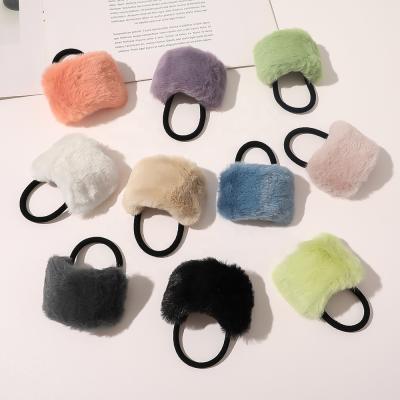 China Japan winter candy color hair accessories and korean style sweetwoo new fur slap hair ties All-match ponytail scrunhcies for sale