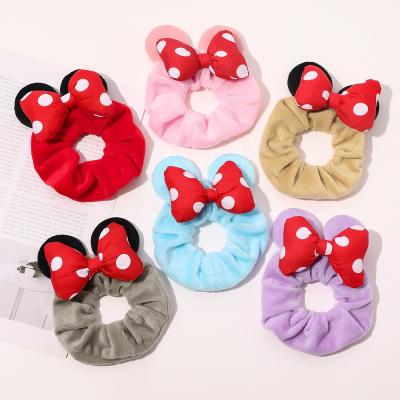 China Fashionable Sweetwoo Scrunchies Cartoon Style Cute Velvet Dot Bow Plush Fluffy Scrunchies Pretty Hair Accessories Girl for sale