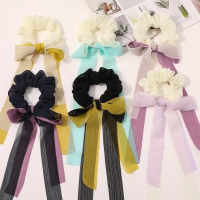 China Popular Sweetwoo Girl Hair Accessories Luxury Women Mesh Chiffon Bow Scrunchies Elegant With Scarf for sale