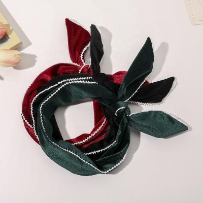 China Vintage Green Hair Band With Pearl For Women Wash Face Hotsale Korea Style Bow Headband for sale