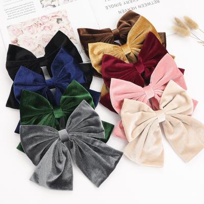 China Japan and Korean style custom wholesale 9 colors fashion big cute velvet clip bows for girls hair for sale