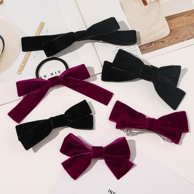 China New fashion 4 kinds environmental friendly simple Korean black flannel sweetwoo hair clip hair bow clip side tie for sale