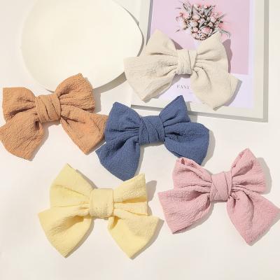 China Japan and Korean color sweetwoo style French hair of supplies 5 hangers Chiffon hairpins woman solid color Bowknot clips for sale