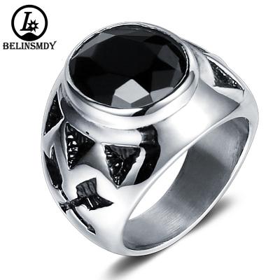 China Punk Rock Cool Titanium Stainless Steel Fashion Steel Faceted Black CZ Arrow Rings Large In Stock for sale