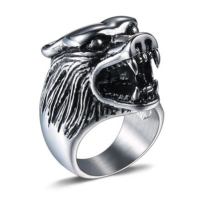 China Stainless Steel Gothic Punk CLASSIC Wolf Head Animals Glamor Finger Ring In Stock for sale