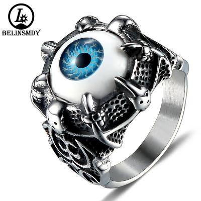 China Vintage Big Evil Punk Stainless Steel Vintage Eye Biker Ring In Stock for sale