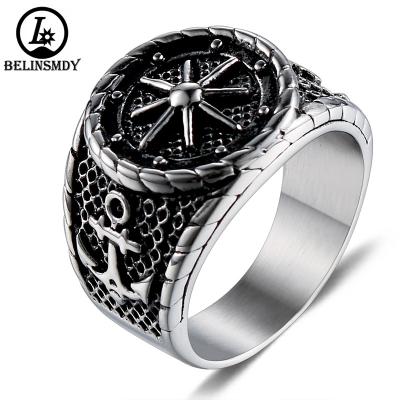 China Cool Stainless Steel Vintage Personalized Stainless Steel Punk Sailor Ring - Rudder & Anchor for sale