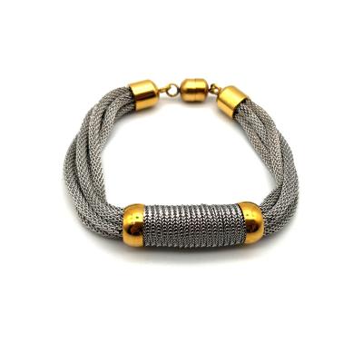 China Newest CLASSIC Design 2MM x 4 Silver Braided Mesh Chain Women Bracelet Magnetic Bracelet with Gold Fancy Charm Stainless Steel for sale