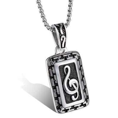 China Hiphop Fashion Stainless Steel Rectangle Shape Pendant With Musical Note Charm for sale