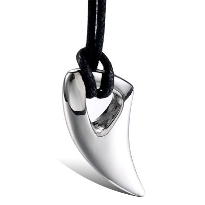 China TRENDY Mens Stainless Steel Wolfs Fang Pendant With Chain OX Horns Charm Necklace For Women for sale