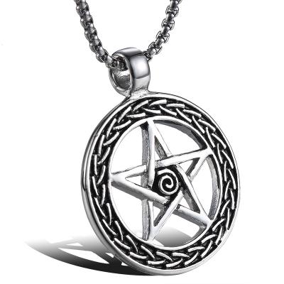 China CLASSIC Unisex Stainless Steel Pentagram Star Round Titanium Steel Supernatural Actions Dangle Star Pentagon Necklace Christmas Gift for sale